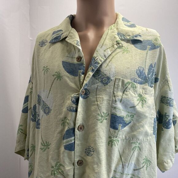 Tommy Bahama Mens Silk Hawaiian Shirt Button Down Size XL‎ Ivory Green,Hawaiian - Picture 4 of 13